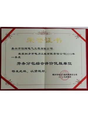 2019年勞務(wù)分包綜合評(píng)價(jià)優(yōu)勝單位